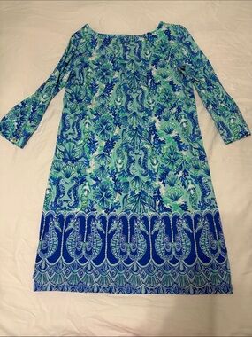 Lilly Pulitzer Blue and Aqua Seahorse Print Shift Dress